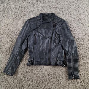 Zara Black Leather Biker Jacket Size L